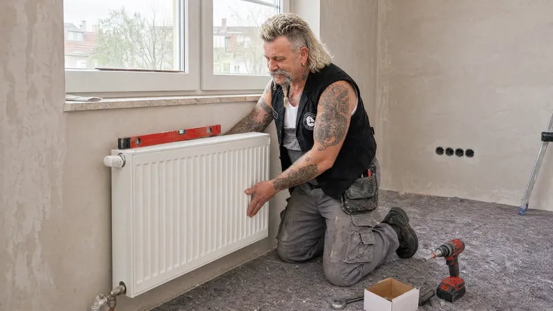 Bernd montiert einen Heizkörper