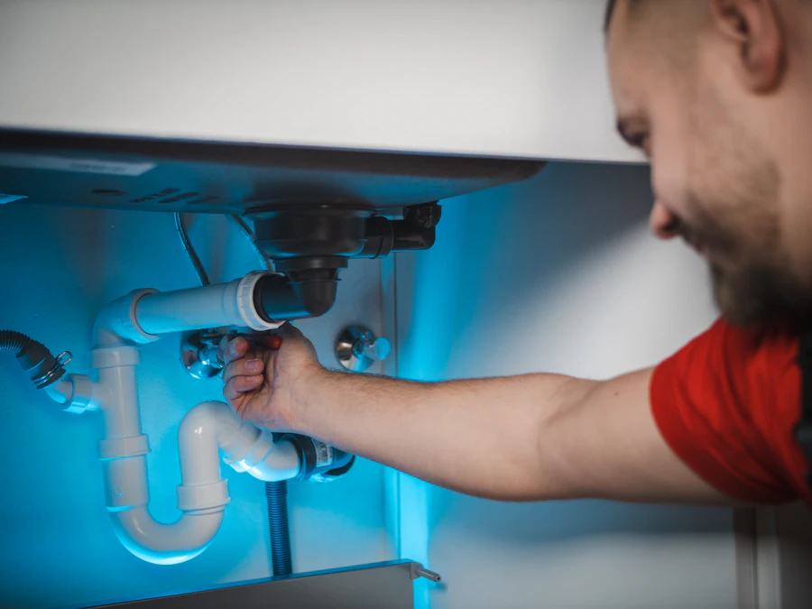 Installateur montiert Kupferrohre